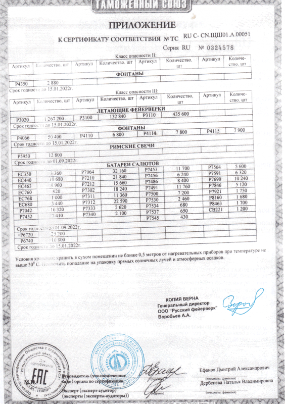 Сертификат соответствия № 0324578  - Сорочинск | sorochinsk.salutsklad.ru 